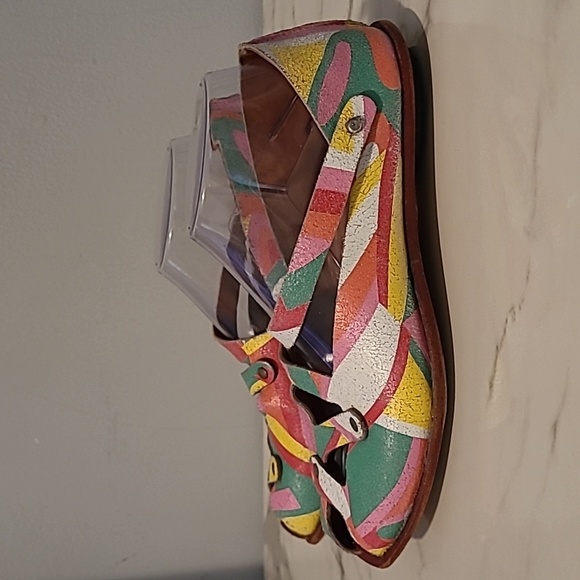 CYDWOQ Colorful Leather Peep Toe Flats Women's EU 37 US 6.5-7 Artsy Quirky Boho - Picture 7 of 16